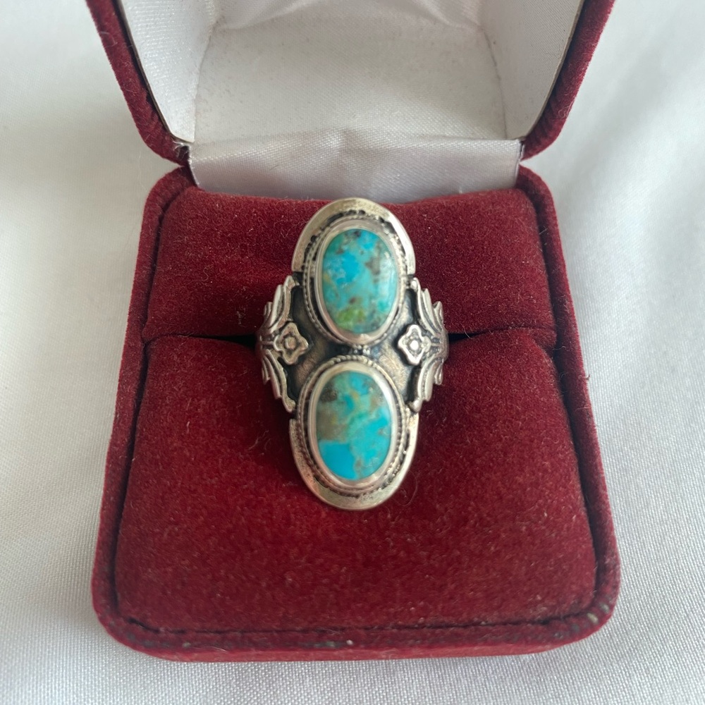 Sterling Silver Vintage Style Turquoise Western Statement Ring 925 Size 9